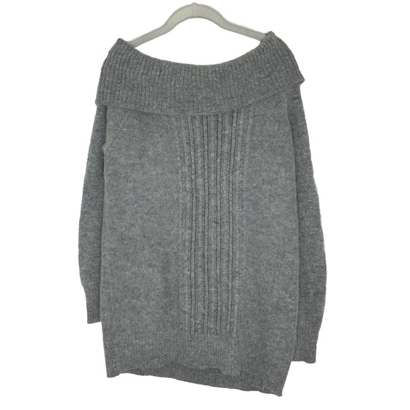 Moda International Gray Rabbit Hair Wool Blend Soft Off Shoulder Cozy Sweater L - Picture 1 of 5